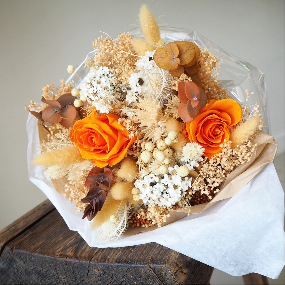 Bouquet de fleurs stabilisées séchées et roses stabilisées - collection Paris - Deco-Vegetale