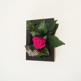 cadre vegetal cadre noir avec rose stabilisee rose et feuillage vert