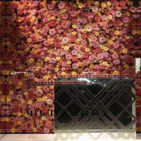 Mur de roses stabilisées multicolores en décoration intérieure