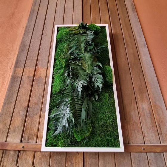 Tableau végétal stabilisé GREEN RIVER — feuillages et plantes naturelles stabilisées — décoration murale — Deco-Vegetale