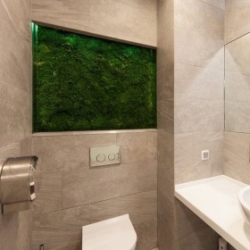 Mur végétal stabilisé encadré dans une salle de bains