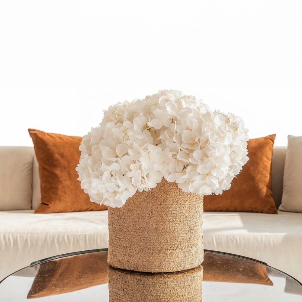 Bouquet d'hortensia stabilisé blanc - fleurs naturelles stabilisées - décoration intérieure - Deco-Vegetale