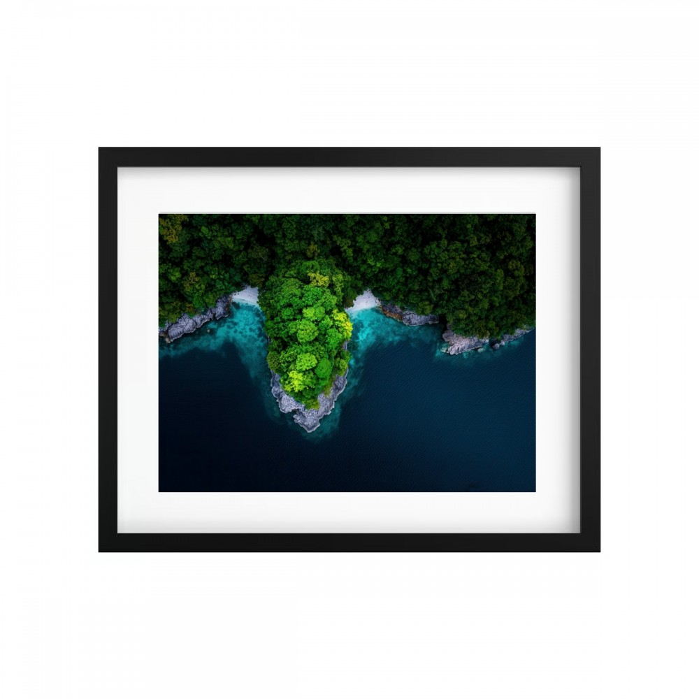 Tableau végétal stabilisé GREEN ISLAND PANAMA — plantes naturelles sur photo de paysage — collection voyage — Deco-Vegetale