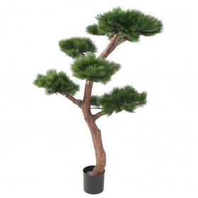 Bonsaï artificiel style pin japonais avec troncs torsadés et pot noir