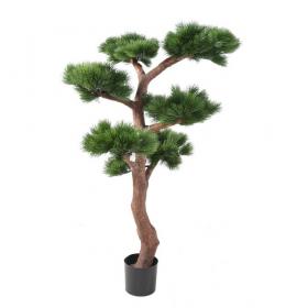 Plante artificielle pin bonsaï 1m50 en pot noir sur fond blanc
