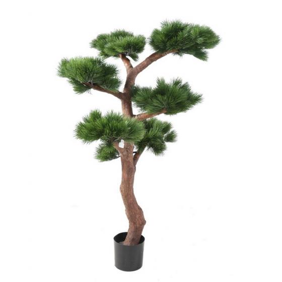 Plante artificielle pin bonsaï 1m50 en pot noir sur fond blanc