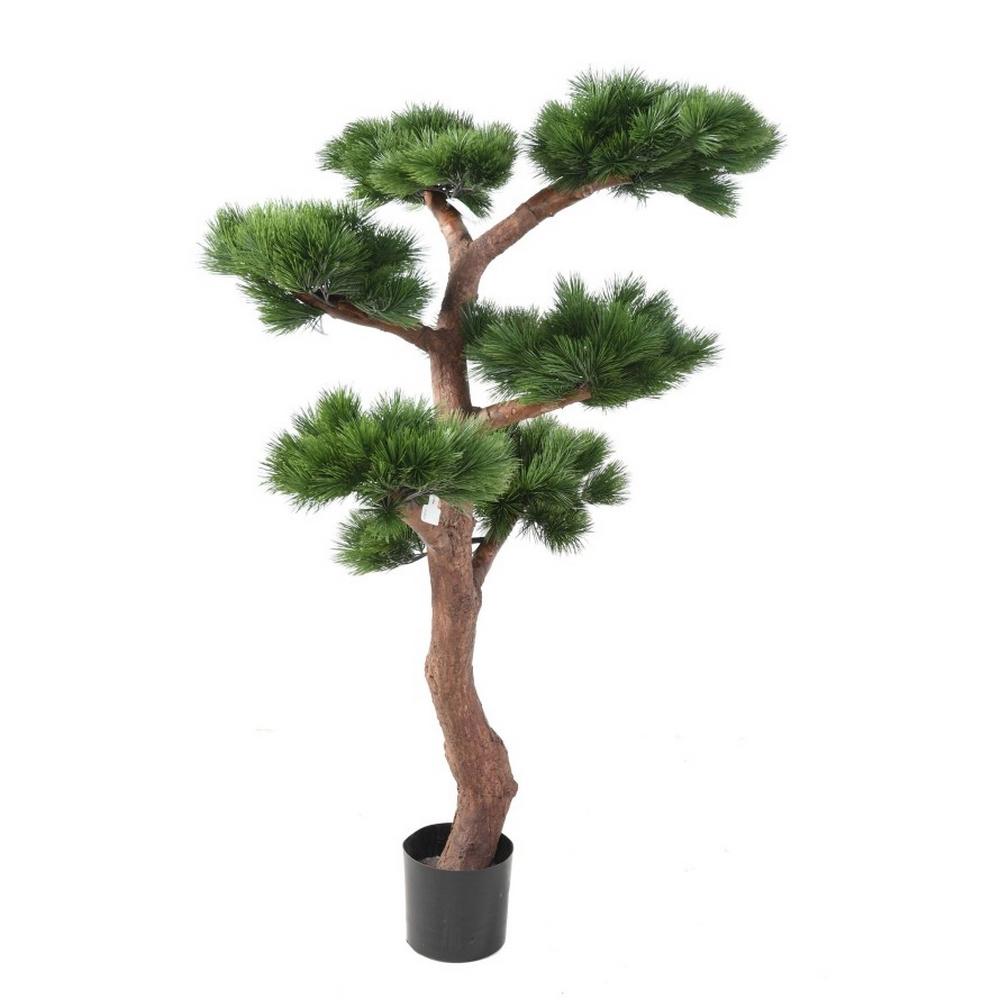 Plante artificielle pin bonsaï 1m50 en pot noir sur fond blanc