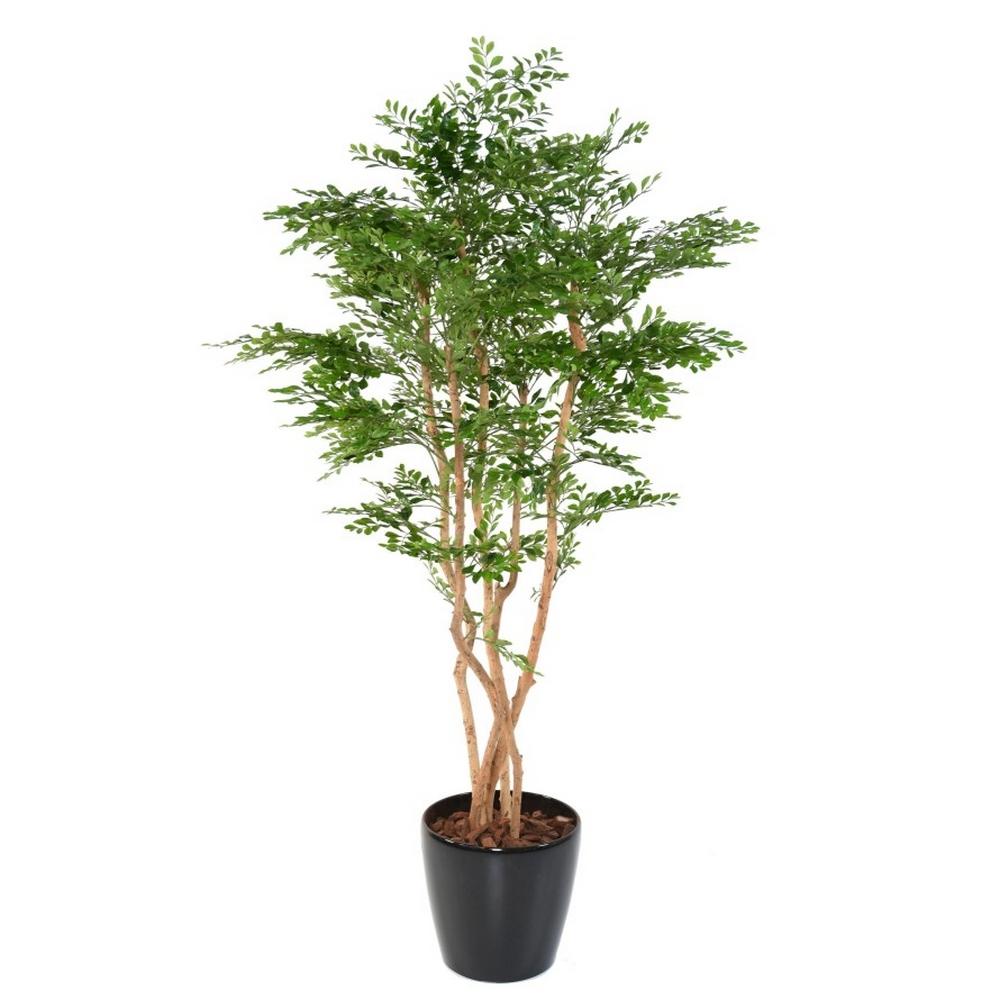 Gros plan sur le feuillage vert dense et réaliste de l'arbre artificiel acacia 180 cm