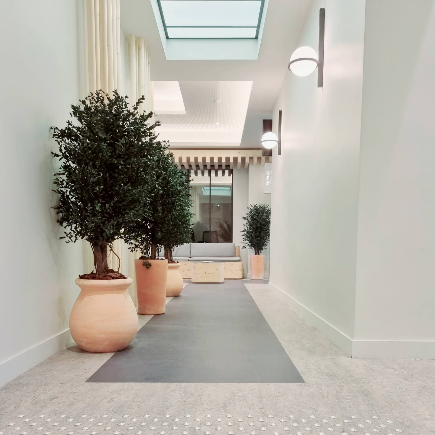 Grande jardinière de plantes stabilisées pour créer une ambiance naturelle dans un bureau