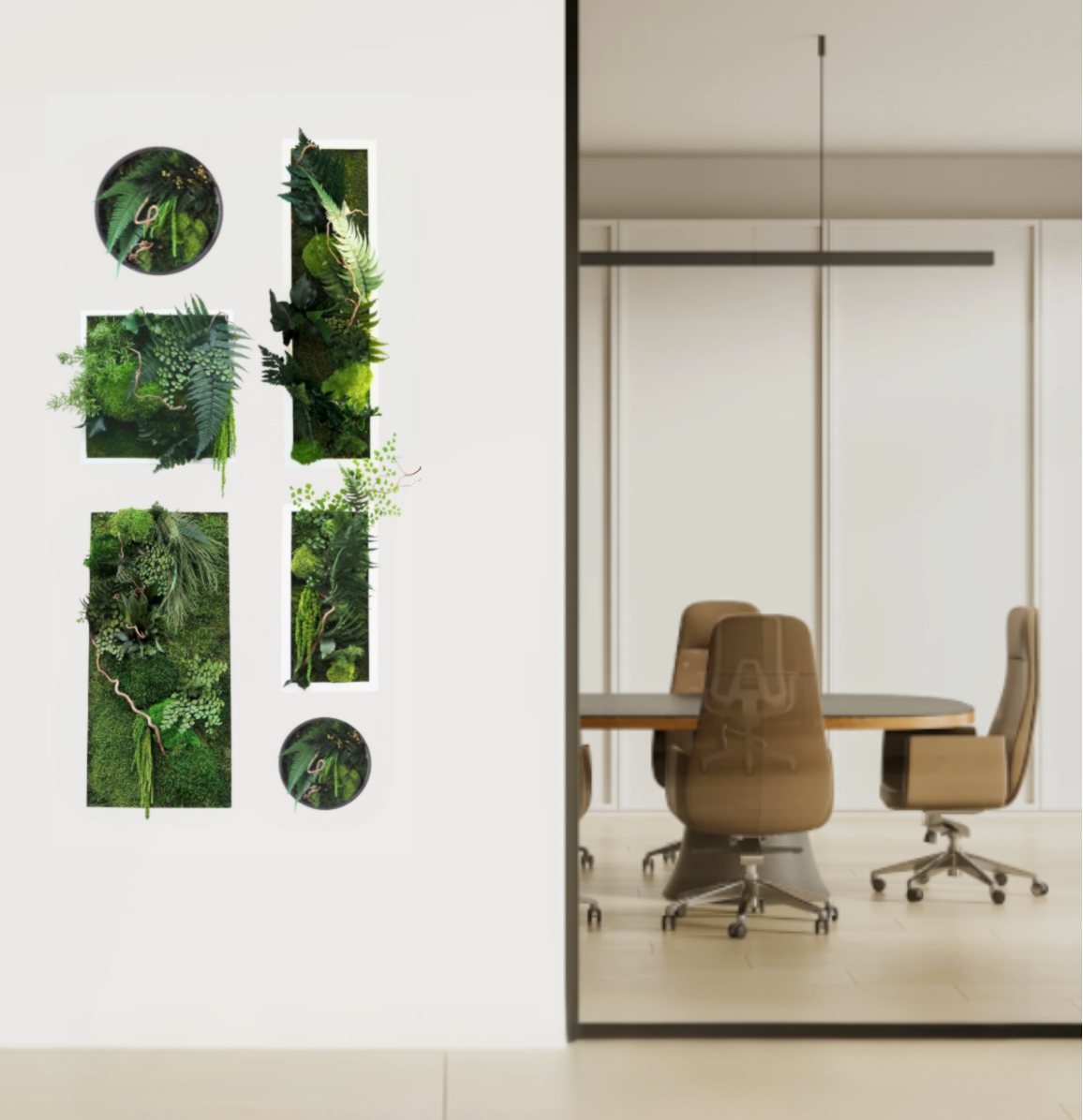 Quatre tableaux végétaux stabilisés carrés formant une composition murale